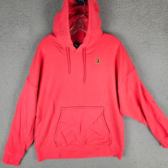 Nike Court Heritage Fleece Tennis Hoodie Mens Large Coral Long Sleeve BV0760-850 - Picture 1 of 9